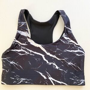 Terez Hi Shine Racerback Sports Bra Size Medium Black White Marble Onyx